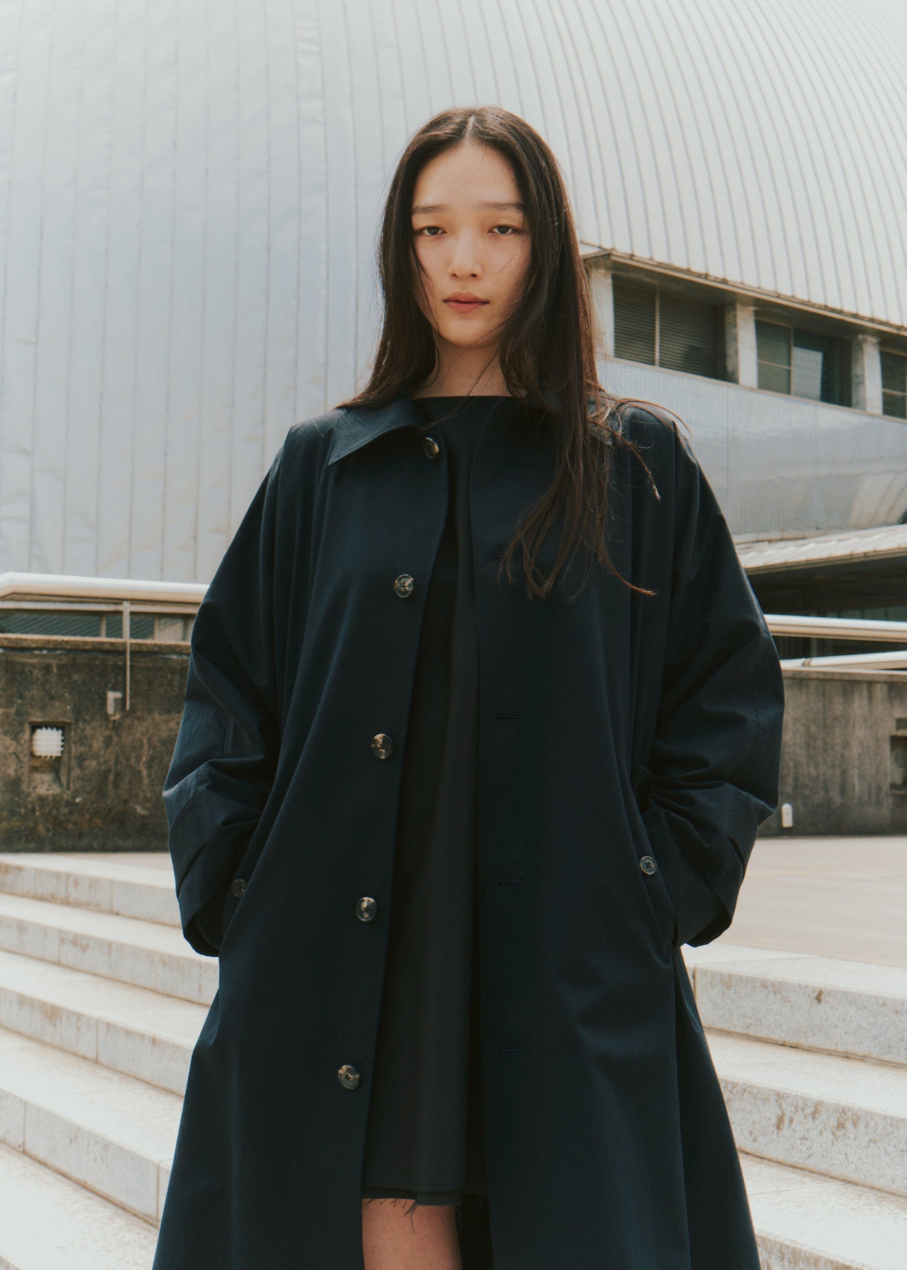 Double-Sleeved Cotton Gabardine Long Coat