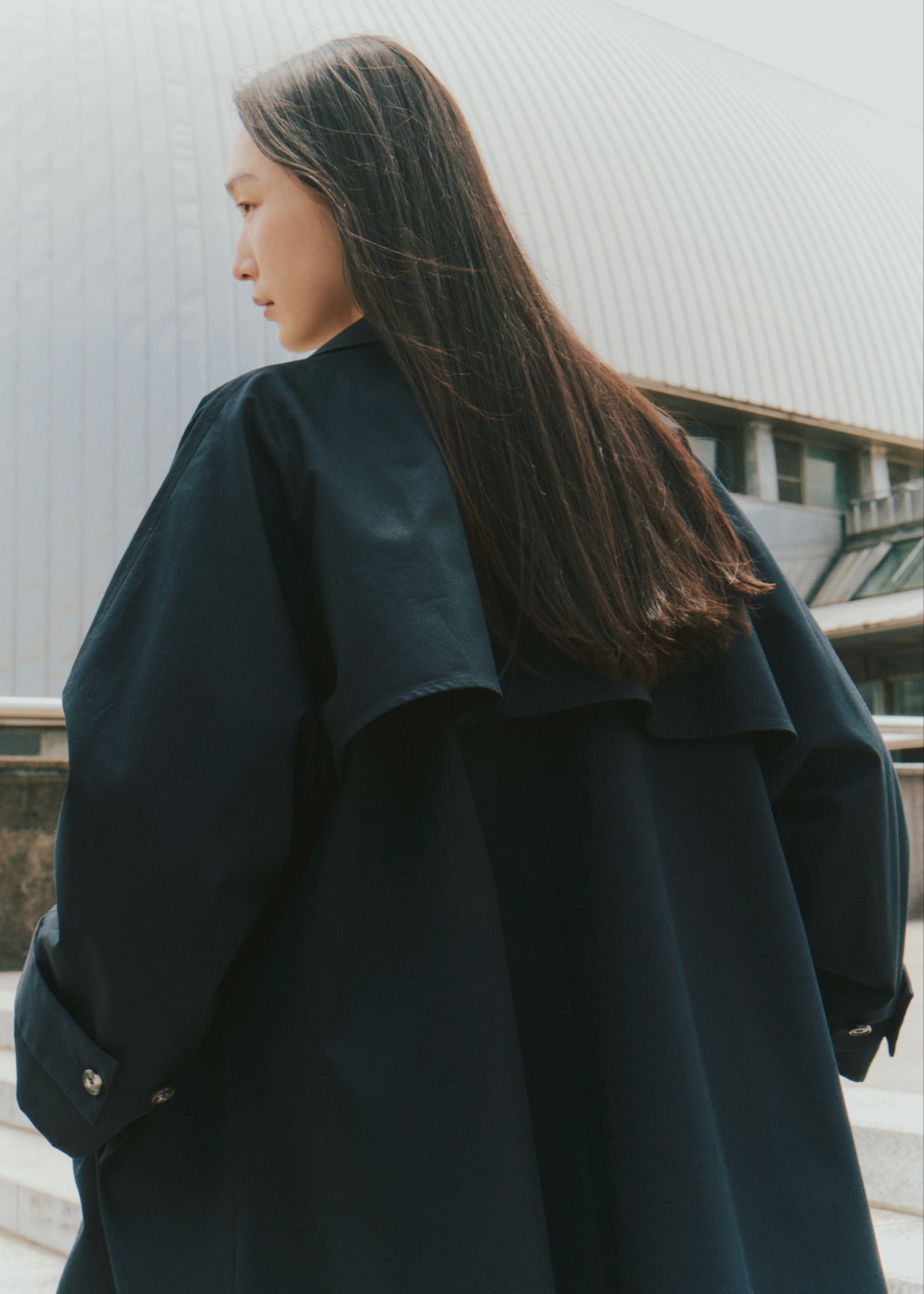Double-Sleeved Cotton Gabardine Long Coat