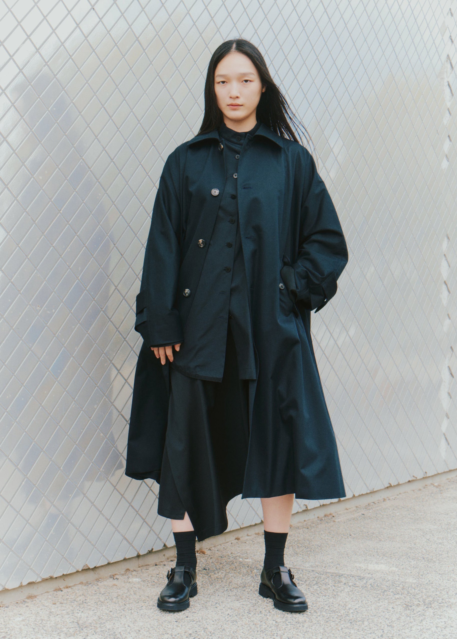Asymmetric Paneled Overshirt in Cotton Gabardine