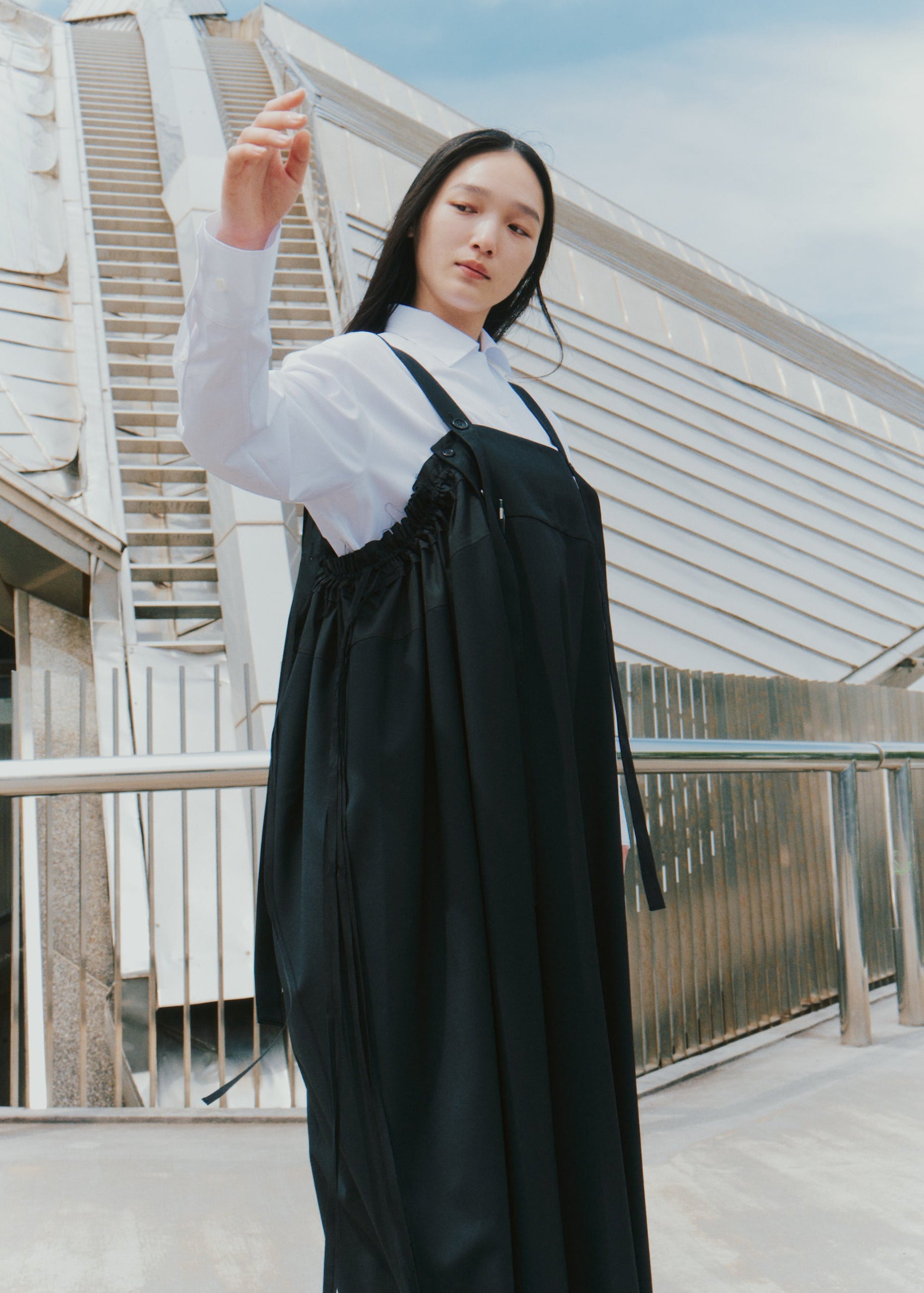 Draped Apron Dress in Virgin Wool