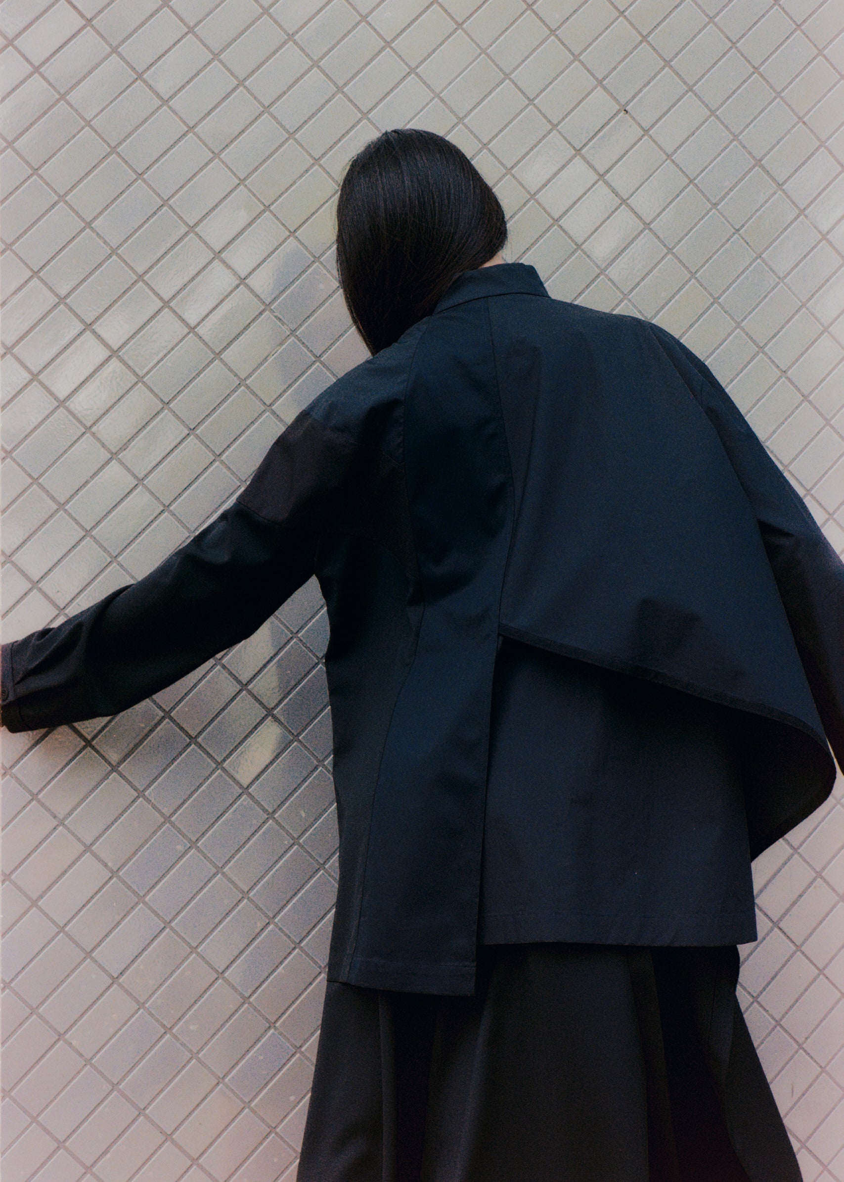 Asymmetric Paneled Overshirt in Cotton Gabardine