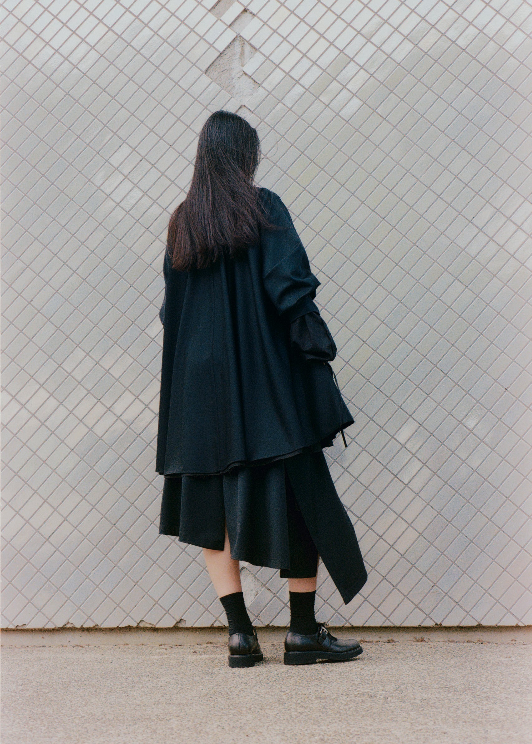 Asymmetric Hem Layered Wrap Skirt in Virgin Wool